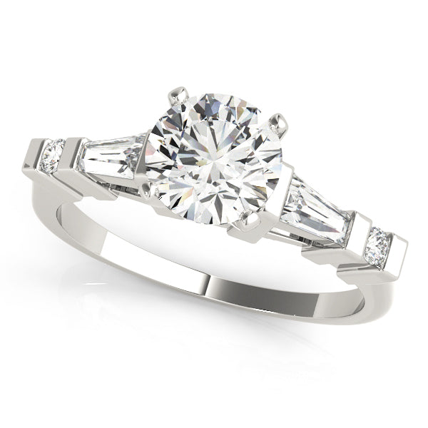 Statement Fancy Shape Baguette Remounts Round Diamond Engagement Ring in 10K/14K gold and platinum with certified lab-grown or natural diamonds