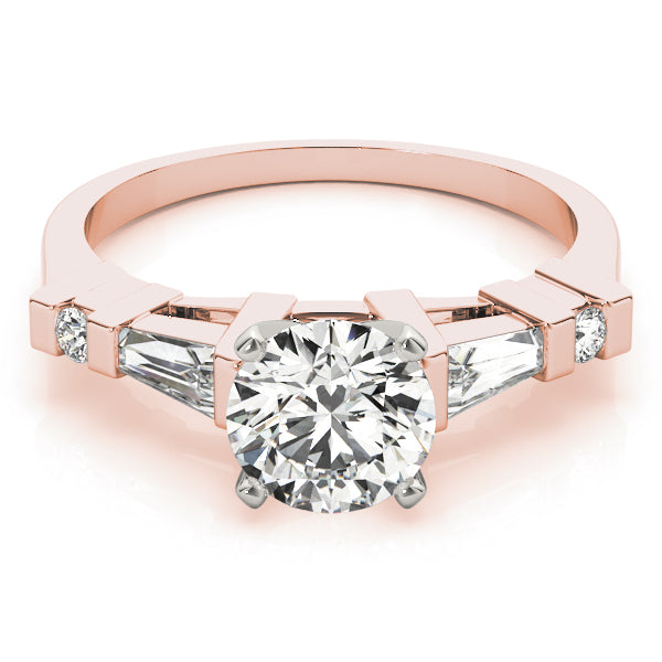 Statement Fancy Shape Baguette Remounts Round Diamond Engagement Ring in 10K/14K gold and platinum with certified lab-grown or natural diamonds