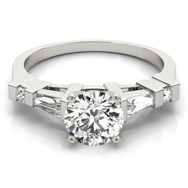 Statement Fancy Shape Baguette Remounts Round Diamond Engagement Ring in 10K/14K gold and platinum with certified lab-grown or natural diamonds