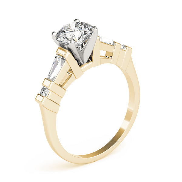 Statement Fancy Shape Baguette Remounts Round Diamond Engagement Ring in 10K/14K gold and platinum with certified lab-grown or natural diamonds