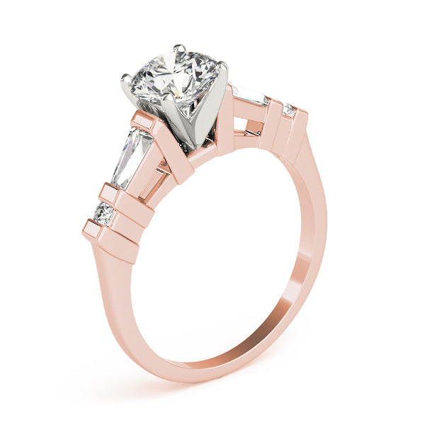 Statement Fancy Shape Baguette Remounts Round Diamond Engagement Ring in 10K/14K gold and platinum with certified lab-grown or natural diamonds