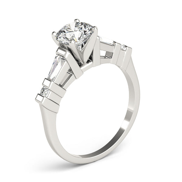 Statement Fancy Shape Baguette Remounts Round Diamond Engagement Ring in 10K/14K gold and platinum with certified lab-grown or natural diamonds