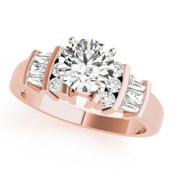 Lustrous Fancy Shape Baguette Remounts Round Diamond Engagement Ring in 10K/14K gold and platinum with certified lab-grown or natural diamonds