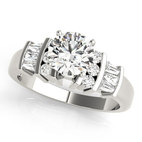Lustrous Fancy Shape Baguette Remounts Round Diamond Engagement Ring in 10K/14K gold and platinum with certified lab-grown or natural diamonds