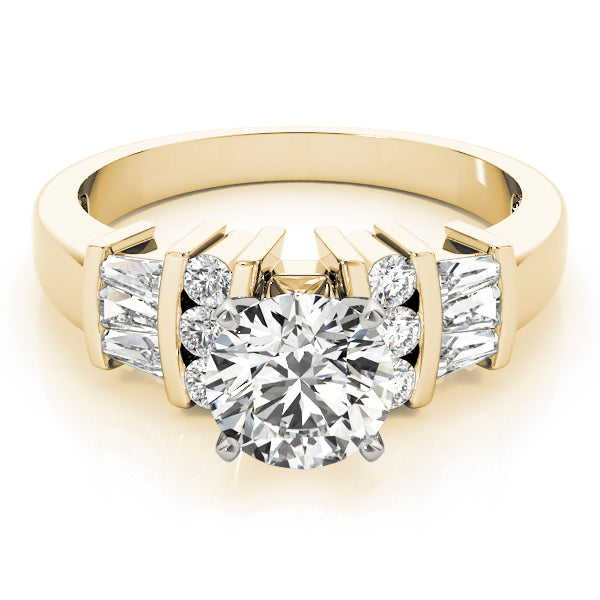 Lustrous Fancy Shape Baguette Remounts Round Diamond Engagement Ring in 10K/14K gold and platinum with certified lab-grown or natural diamonds