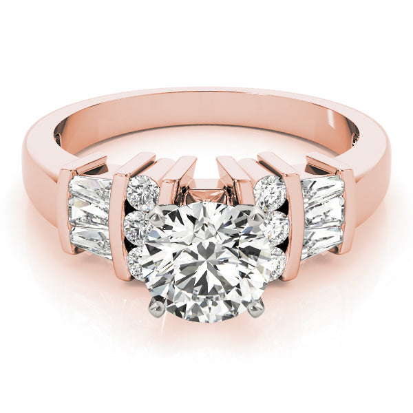 Lustrous Fancy Shape Baguette Remounts Round Diamond Engagement Ring in 10K/14K gold and platinum with certified lab-grown or natural diamonds
