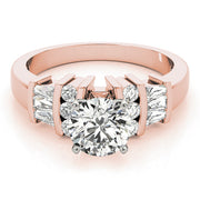 Lustrous Fancy Shape Baguette Remounts Round Diamond Engagement Ring in 10K/14K gold and platinum with certified lab-grown or natural diamonds