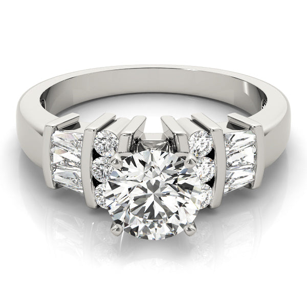Lustrous Fancy Shape Baguette Remounts Round Diamond Engagement Ring in 10K/14K gold and platinum with certified lab-grown or natural diamonds