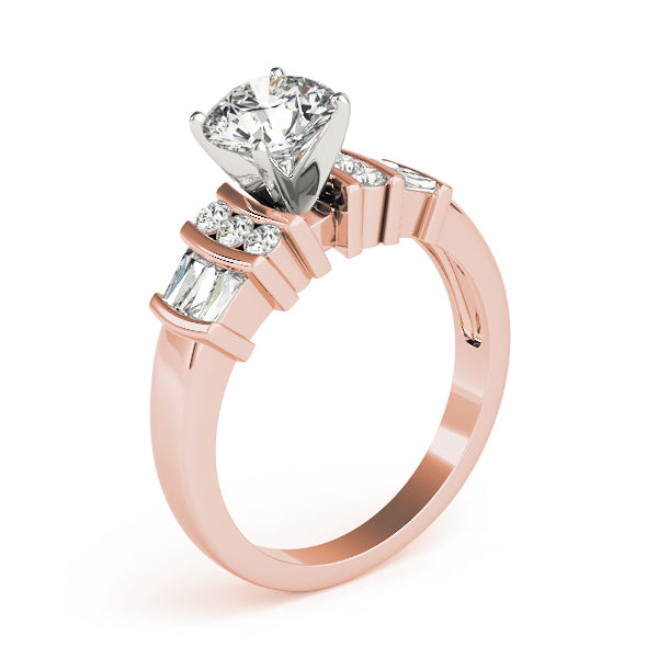 Lustrous Fancy Shape Baguette Remounts Round Diamond Engagement Ring in 10K/14K gold and platinum with certified lab-grown or natural diamonds