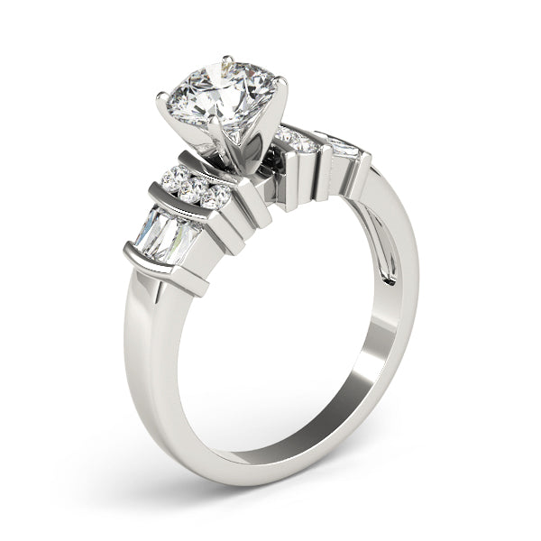 Lustrous Fancy Shape Baguette Remounts Round Diamond Engagement Ring in 10K/14K gold and platinum with certified lab-grown or natural diamonds
