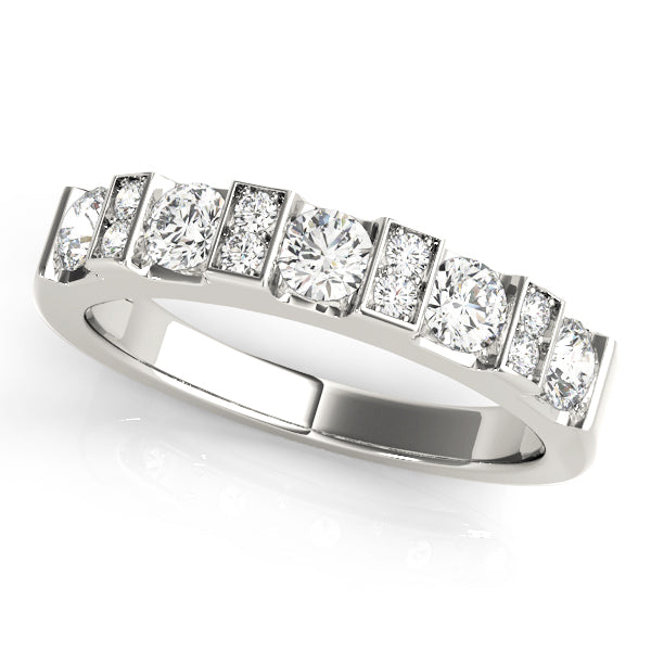 Bar Set Round Half Eternity Ring in Gold & Platinum