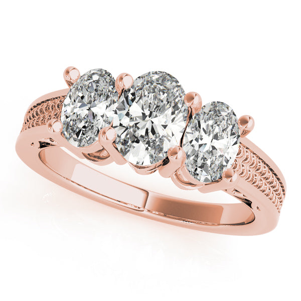 Oval Diamond Trilogy Ring with Textured Band in 10K/14K gold and platinum with certified lab-grown or natural diamonds