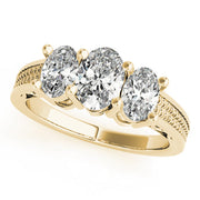 Oval Diamond Trilogy Ring with Textured Band in 10K/14K gold and platinum with certified lab-grown or natural diamonds