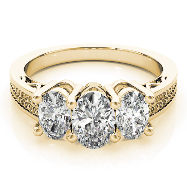 Oval Diamond Trilogy Ring with Textured Band in 10K/14K gold and platinum with certified lab-grown or natural diamonds
