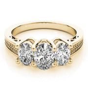 Oval Diamond Trilogy Ring with Textured Band in 10K/14K gold and platinum with certified lab-grown or natural diamonds