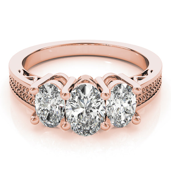 Oval Diamond Trilogy Ring with Textured Band in 10K/14K gold and platinum with certified lab-grown or natural diamonds