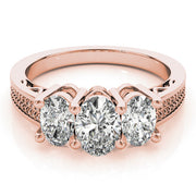 Oval Diamond Trilogy Ring with Textured Band in 10K/14K gold and platinum with certified lab-grown or natural diamonds