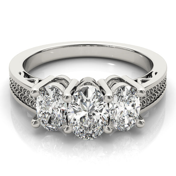 Oval Diamond Trilogy Ring with Textured Band in 10K/14K gold and platinum with certified lab-grown or natural diamonds