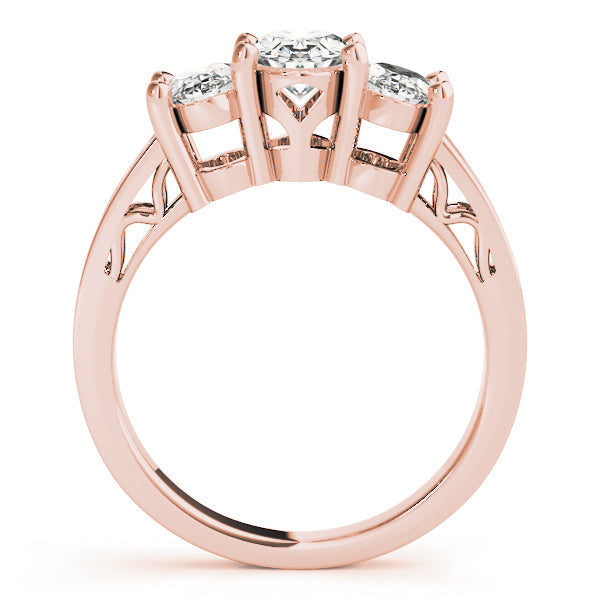 Oval Diamond Trilogy Ring with Textured Band in 10K/14K gold and platinum with certified lab-grown or natural diamonds