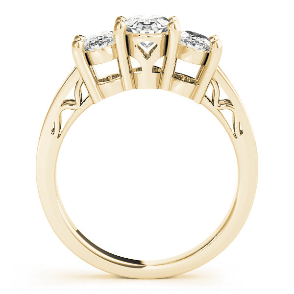 Oval Diamond Trilogy Ring with Textured Band in 10K/14K gold and platinum with certified lab-grown or natural diamonds