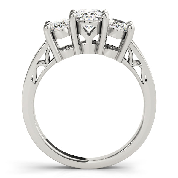 Oval Diamond Trilogy Ring with Textured Band in 10K/14K gold and platinum with certified lab-grown or natural diamonds