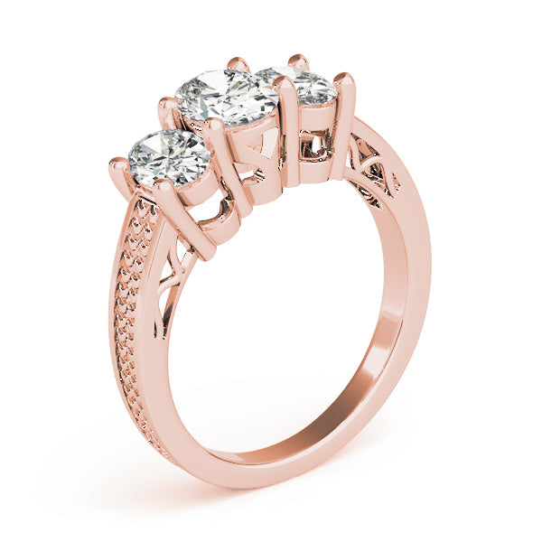 Oval Diamond Trilogy Ring with Textured Band in 10K/14K gold and platinum with certified lab-grown or natural diamonds