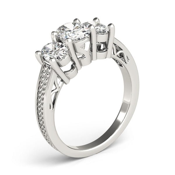 Oval Diamond Trilogy Ring with Textured Band in 10K/14K gold and platinum with certified lab-grown or natural diamonds