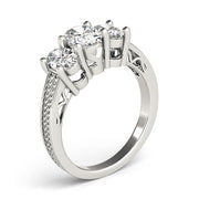 Oval Diamond Trilogy Ring with Textured Band in 10K/14K gold and platinum with certified lab-grown or natural diamonds