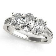 Oval Diamond Trilogy Ring with Textured Band in 10K/14K gold and platinum with certified lab-grown or natural diamonds