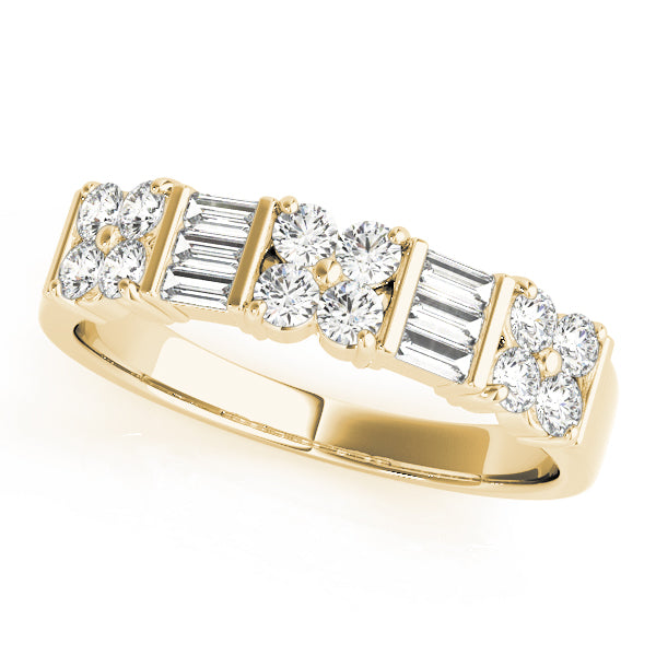 Alternating Baguette & Round Bar Set Half Eternity Ring in 10K/14K gold and platinum with certified lab-grown or natural diamonds