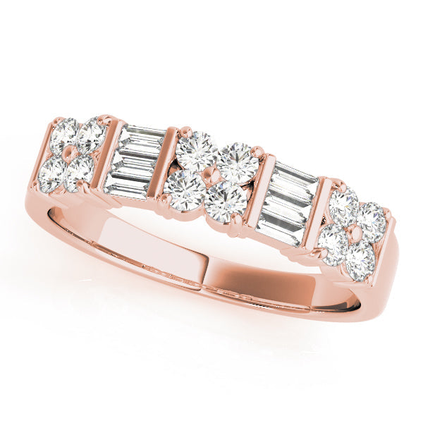 Alternating Baguette & Round Bar Set Half Eternity Ring in Gold & Platinum
