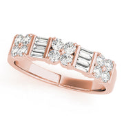Alternating Baguette & Round Bar Set Half Eternity Ring in Gold & Platinum
