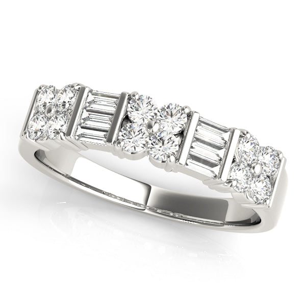 Alternating Baguette & Round Bar Set Half Eternity Ring in Gold & Platinum