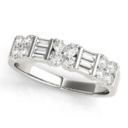 Alternating Baguette & Round Bar Set Half Eternity Ring in Gold & Platinum