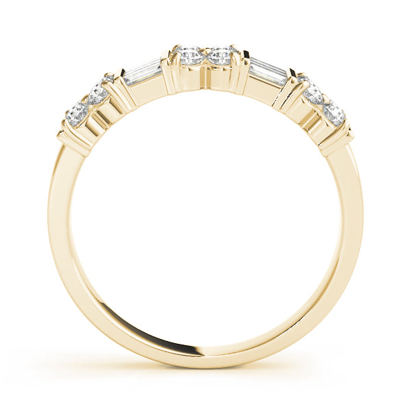 Alternating Baguette & Round Bar Set Half Eternity Ring in Gold & Platinum