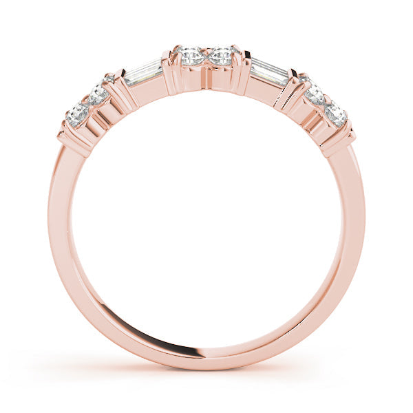 Alternating Baguette & Round Bar Set Half Eternity Ring in Gold & Platinum