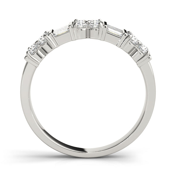 Alternating Baguette & Round Bar Set Half Eternity Ring in Gold & Platinum