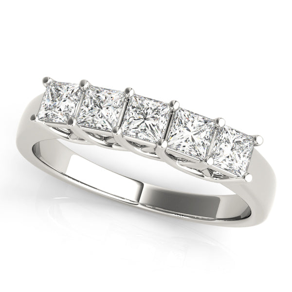 Fancy Trellis Princess-Cut Half Eternity Ring in Gold & Platinum