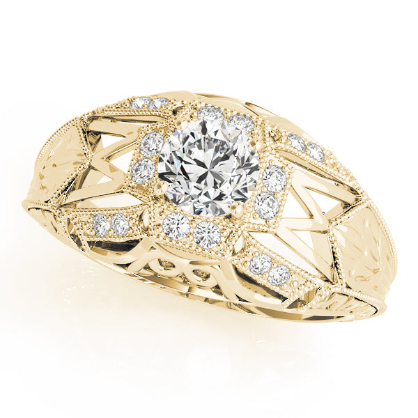 Elegant Antique Round Diamond Engagement Ring in 10K/14K gold and platinum with certified lab-grown or natural diamonds
