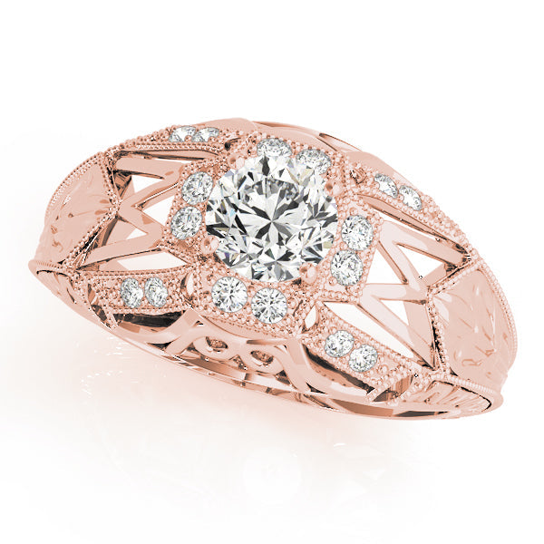 Elegant Antique Round Diamond Engagement Ring in 10K/14K gold and platinum with certified lab-grown or natural diamonds