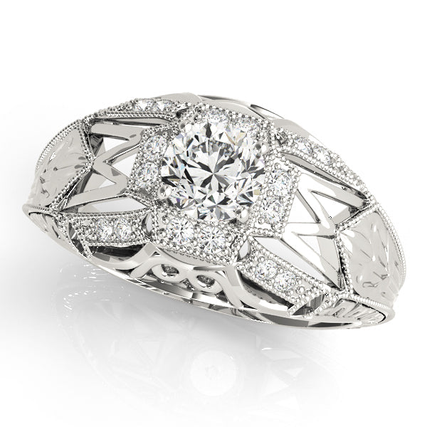 Elegant Antique Round Diamond Engagement Ring in 10K/14K gold and platinum with certified lab-grown or natural diamonds