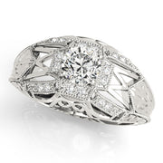 Elegant Antique Round Diamond Engagement Ring in 10K/14K gold and platinum with certified lab-grown or natural diamonds