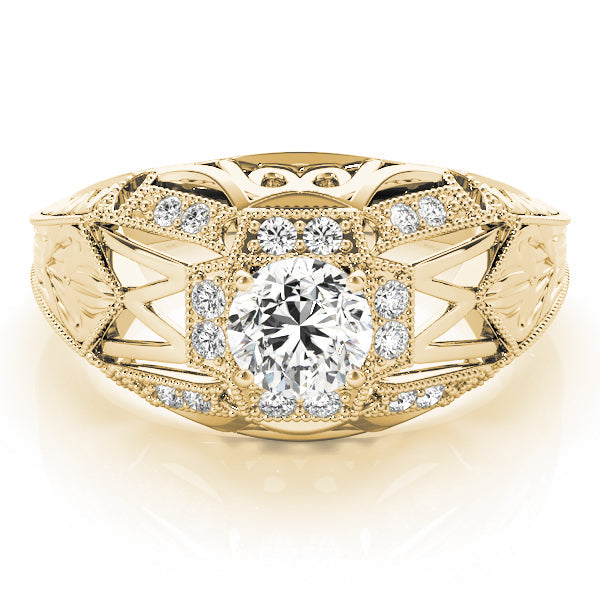 Elegant Antique Round Diamond Engagement Ring in 10K/14K gold and platinum with certified lab-grown or natural diamonds