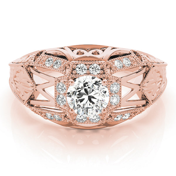 Elegant Antique Round Diamond Engagement Ring in 10K/14K gold and platinum with certified lab-grown or natural diamonds