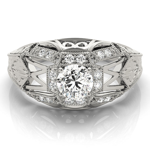 Elegant Antique Round Diamond Engagement Ring in 10K/14K gold and platinum with certified lab-grown or natural diamonds