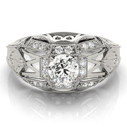 Elegant Antique Round Diamond Engagement Ring in 10K/14K gold and platinum with certified lab-grown or natural diamonds