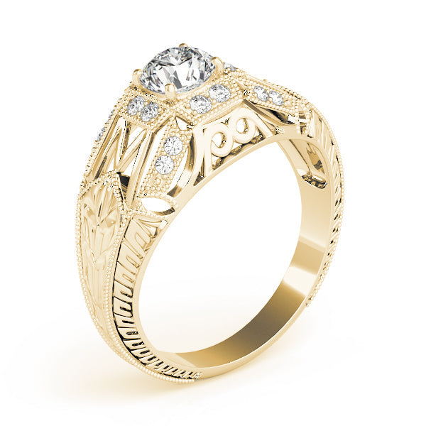 Elegant Antique Round Diamond Engagement Ring in 10K/14K gold and platinum with certified lab-grown or natural diamonds