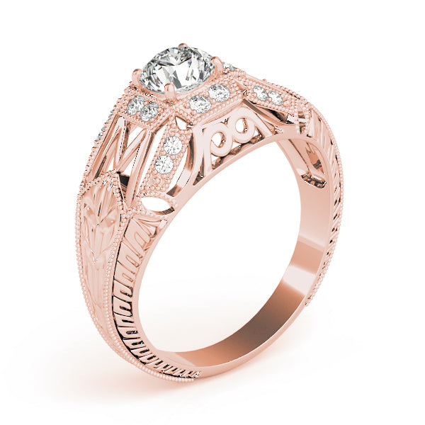 Elegant Antique Round Diamond Engagement Ring in 10K/14K gold and platinum with certified lab-grown or natural diamonds
