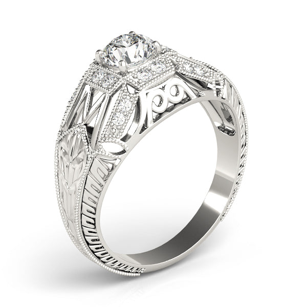 Elegant Antique Round Diamond Engagement Ring in 10K/14K gold and platinum with certified lab-grown or natural diamonds