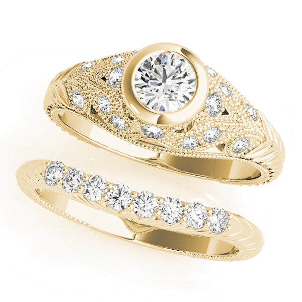 Heirloom Antique Round Diamond Engagement Ring in 10K/14K gold and platinum with certified lab-grown or natural diamonds
